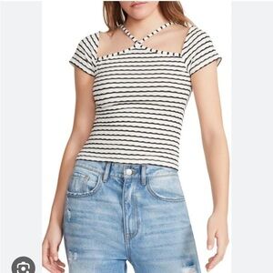 BB DAKOTA STEVE MADDEN Black Stripe Strappy Cutout Baby Tee Small Y2K